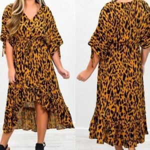 Umgee High Low Leopard Animal Print Midi Flowy Dress